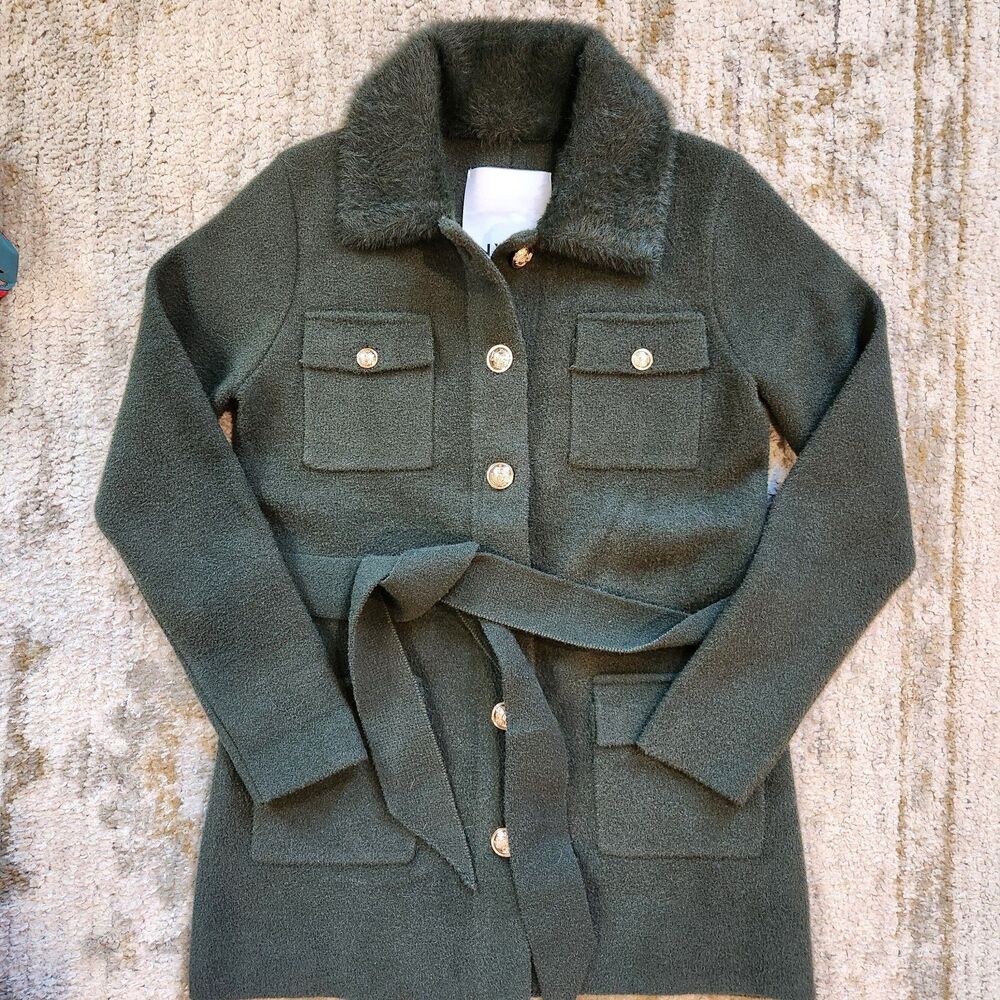 NVLT Anthropologie Super Soft Coatigan Jacket Green Tie Waist Size XS